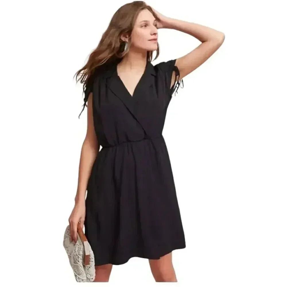 Anthropologie Maeve Carlotta Ruched Shirt Minimalist Dress Black SZ XS #2257